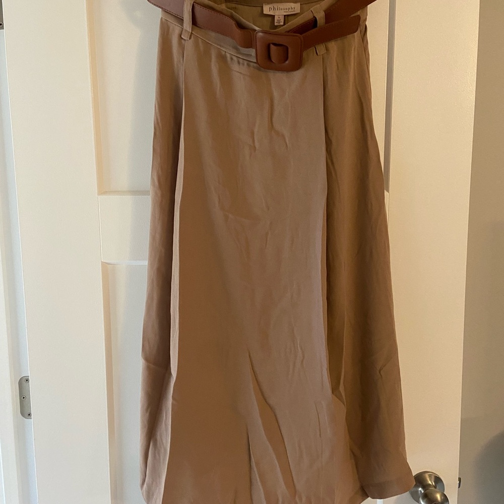 Philosophy Tan/Camel A-Line Skirt with Brown Belt